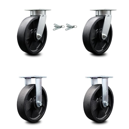 8 Inch Kingpinless Glass Filled Nylon Wheel Caster Swivel Locks 2 Rigid, 2PK